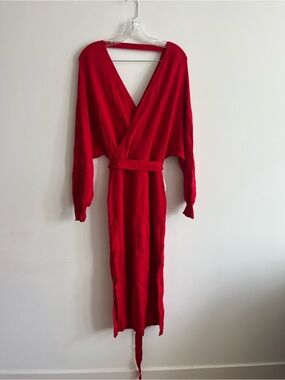 Red Lounge V Neck Dress